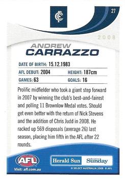 2008 Select Herald Sun AFL #27 Andrew Carrazzo Back